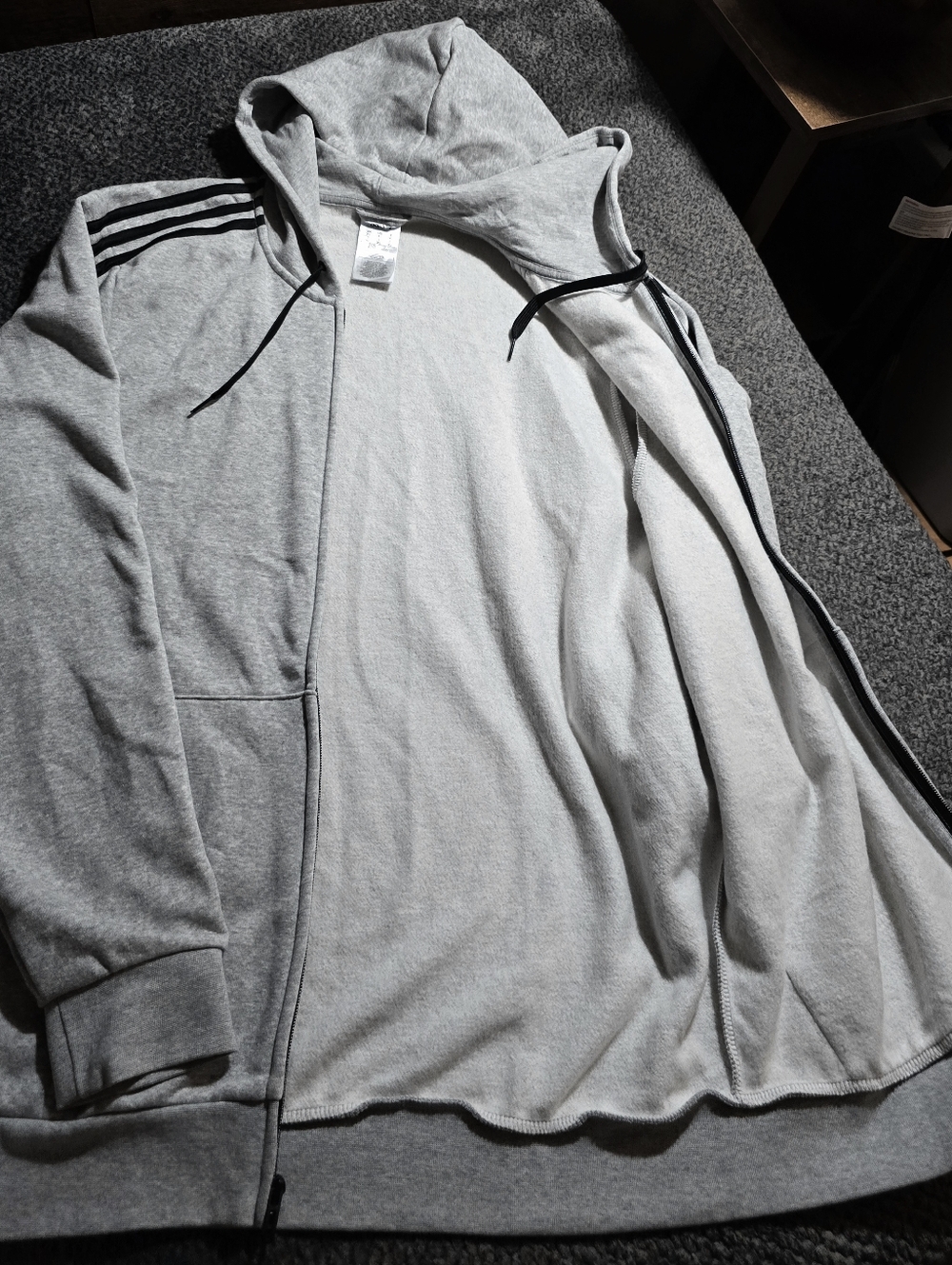 Adidas Gray Full Zip Hoodie 3 Stripe Sleeve Men’s XL - Picture 6 of 9
